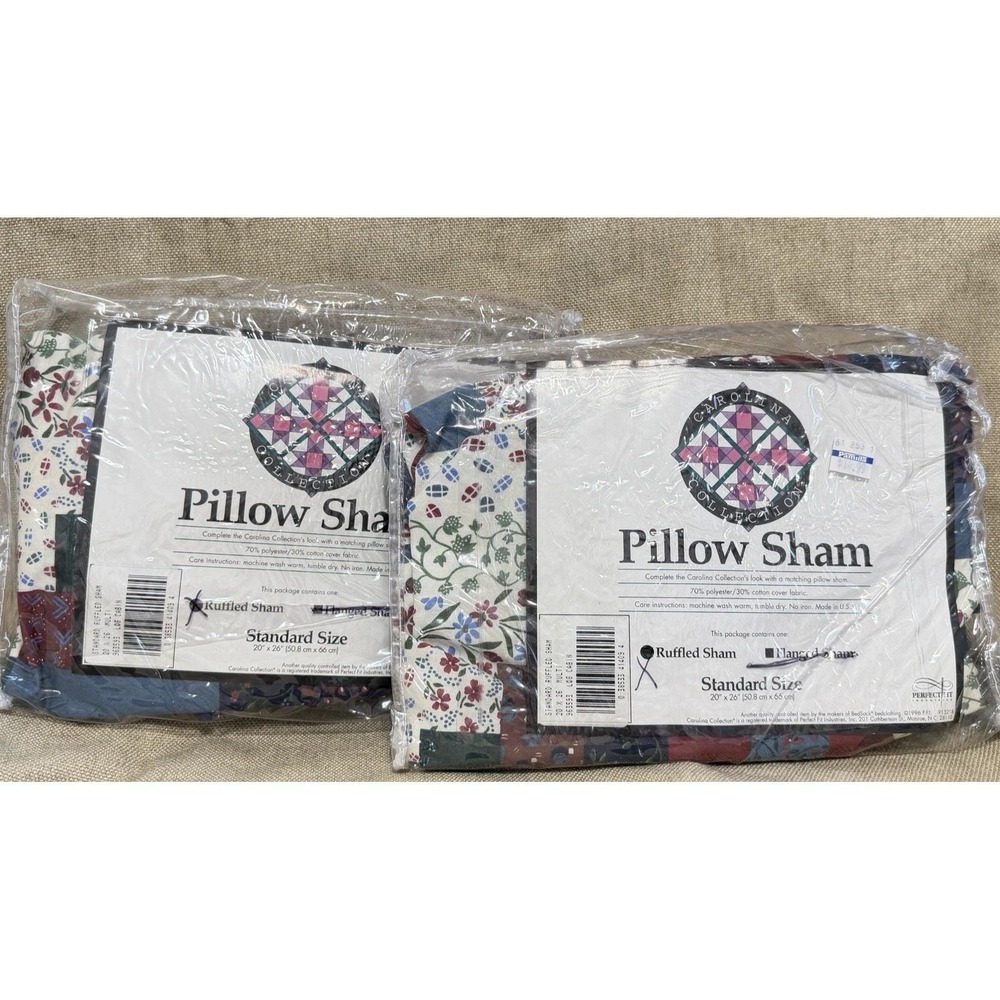 Vintage 1996 Carolina Collection Ruffled Pillow Shams Set Patchwork Floral NOS